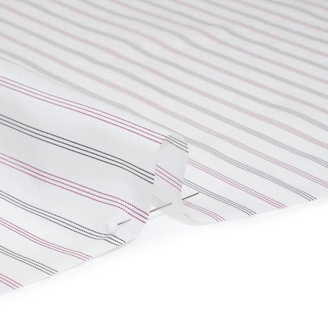 Polyester Twill Lining - White, Black and Cranberry Red Stripes - Deadstock