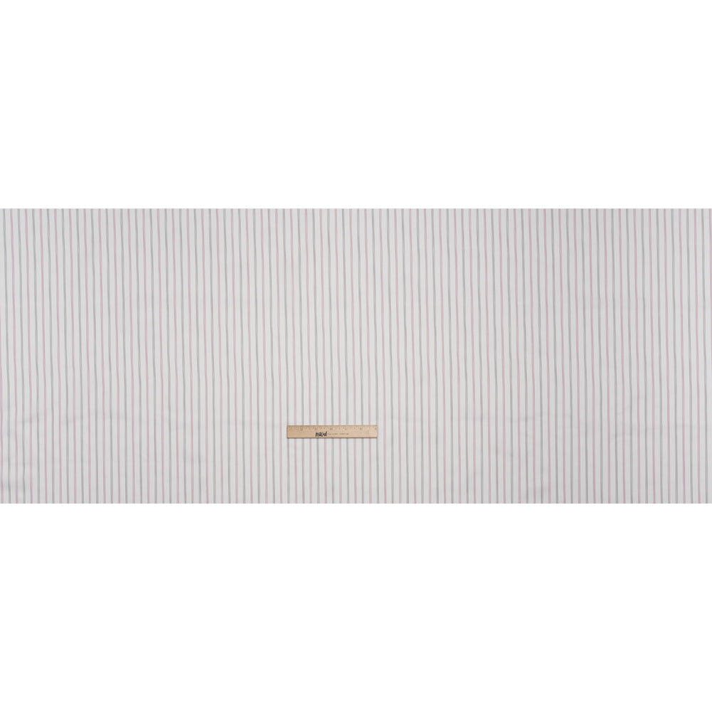 Polyester Twill Lining - White, Black and Cranberry Red Stripes - Deadstock