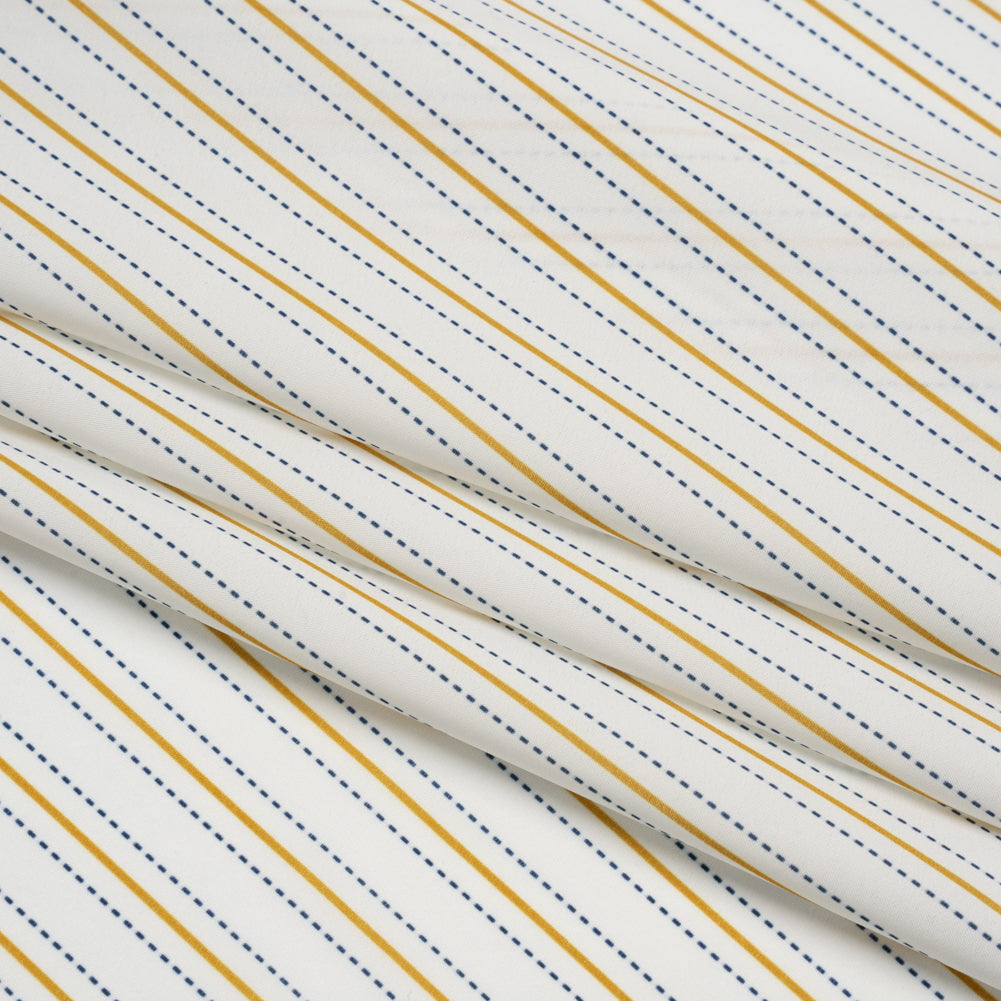 Stretch Polyester Lining - Cream, Gold and Navy Ticking Stripes - Deadstock