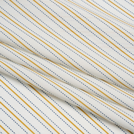 Stretch Polyester Lining - Cream, Gold and Navy Ticking Stripes - Deadstock