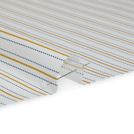 Stretch Polyester Lining - Cream, Gold and Navy Ticking Stripes - Deadstock