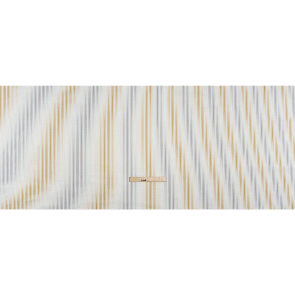 Stretch Polyester Lining - Cream, Gold and Navy Ticking Stripes - Deadstock