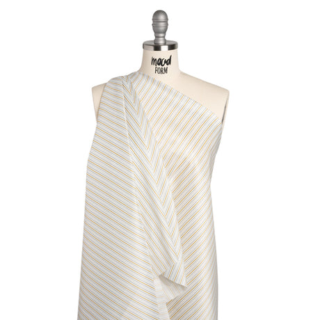 Stretch Polyester Lining - Cream, Gold and Navy Ticking Stripes - Deadstock