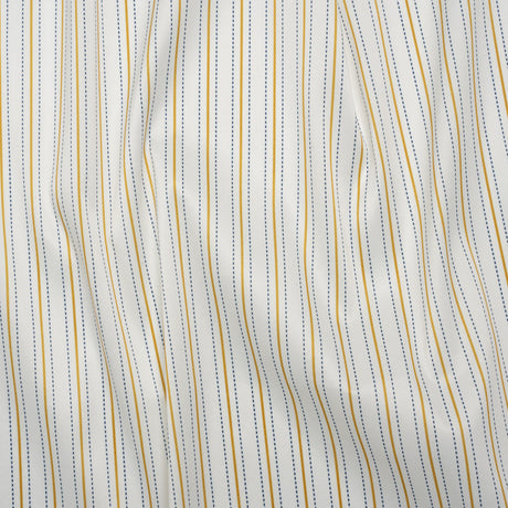 Stretch Polyester Lining - Cream, Gold and Navy Ticking Stripes - Deadstock