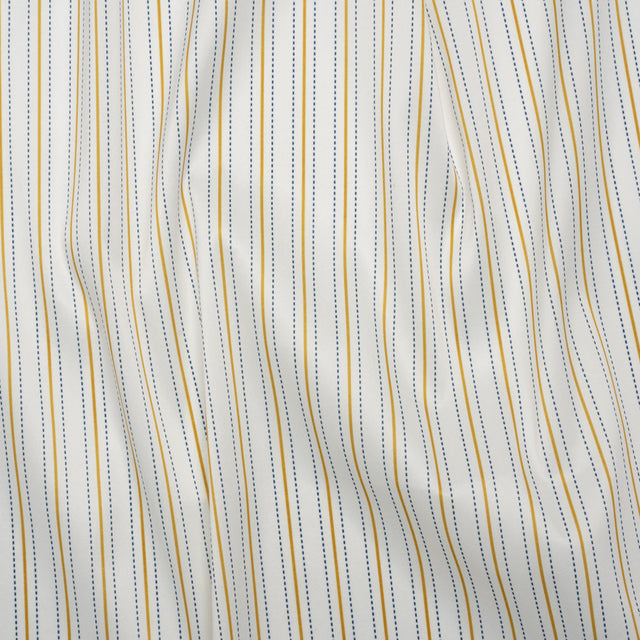 Stretch Polyester Lining - Cream, Gold and Navy Ticking Stripes - Deadstock