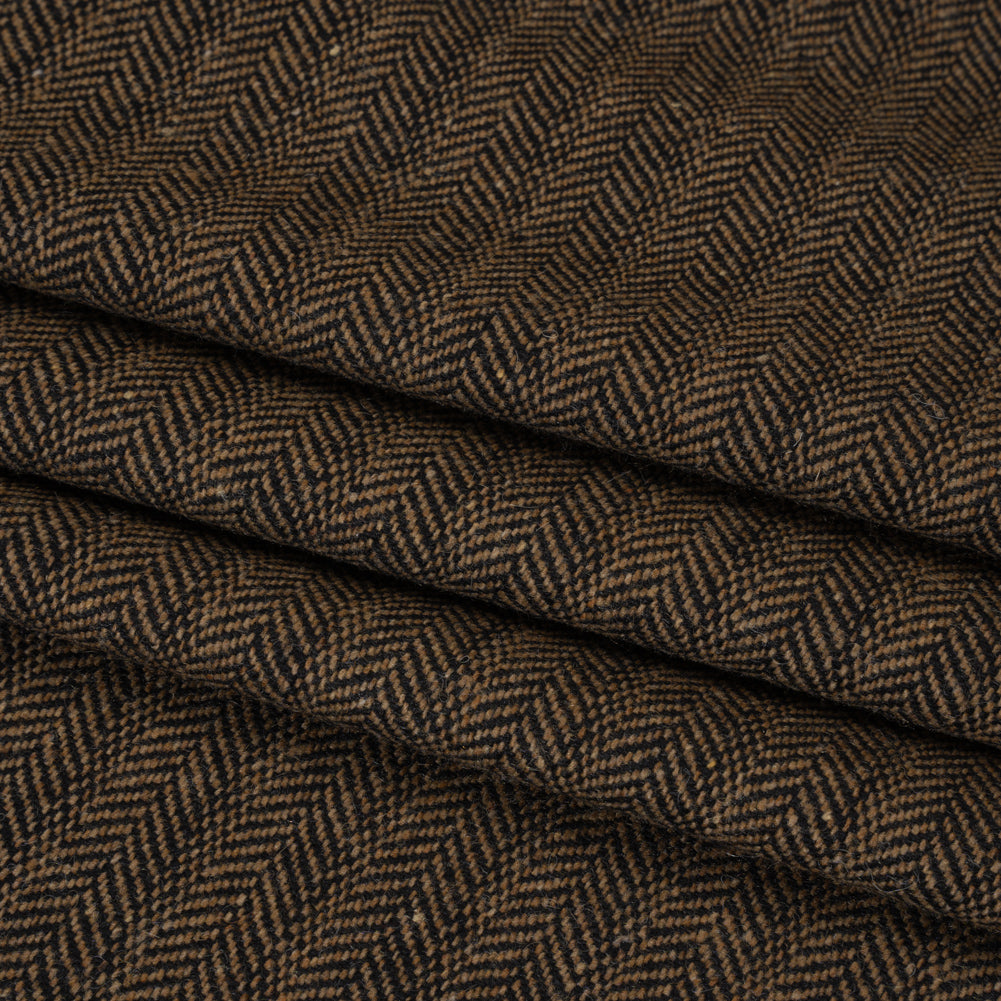 Wool Blend Twill - Brown and Black Herringbone - Deadstock