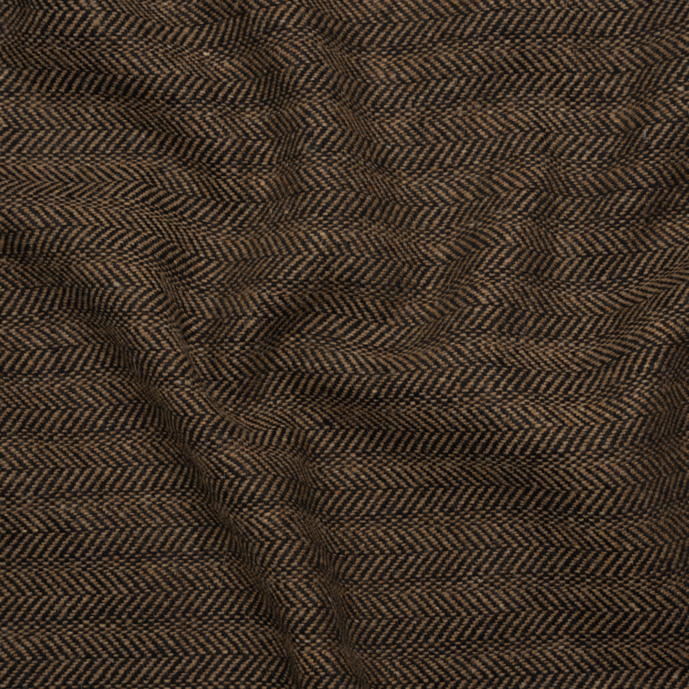 Wool Blend Twill - Brown and Black Herringbone - Deadstock