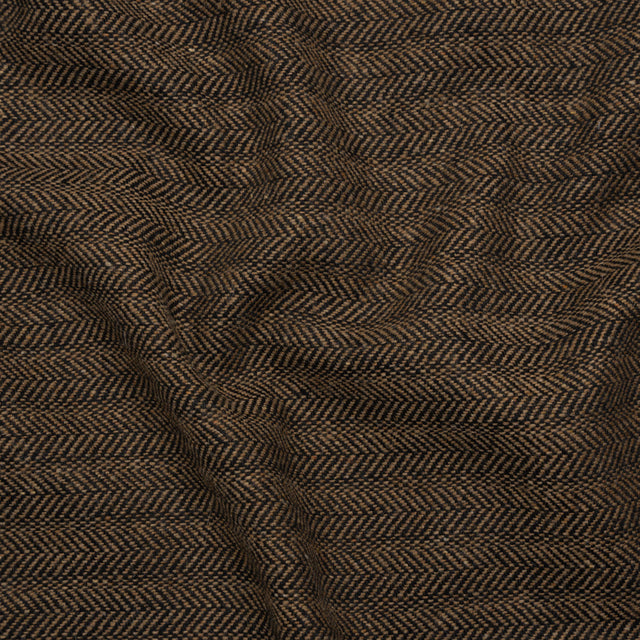Wool Blend Twill - Brown and Black Herringbone - Deadstock