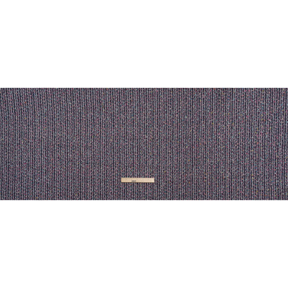 Wool Blend Novelty Tweed - Pink, Navy and White Stripes - Deadstock