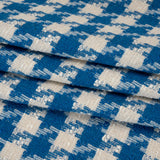 Cotton Blend Slubbed Woven - Blue and White Houndstooth - Deadstock