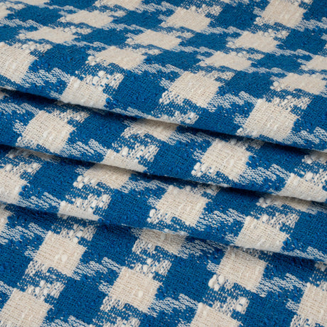 Cotton Blend Slubbed Woven - Blue and White Houndstooth - Deadstock