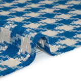 Cotton Blend Slubbed Woven - Blue and White Houndstooth - Deadstock