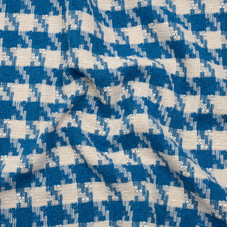 Cotton Blend Slubbed Woven - Blue and White Houndstooth - Deadstock