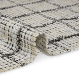 Metallic Polyester Tweed - White, Gold and Black Fringed Windowpane Check