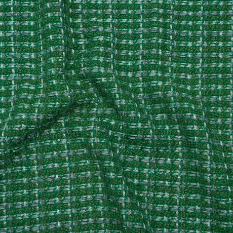 Polyester Novelty Tweed - Green and White Textured Plaid - Deadstock