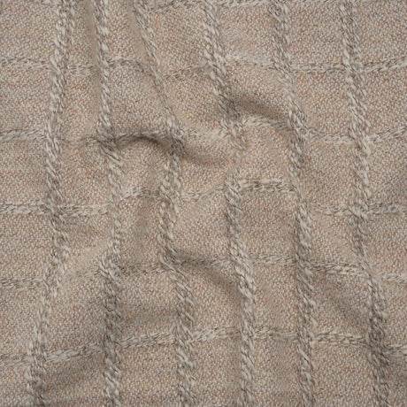 Wool Blend Boucle Tweed - Cream and Taupe Raised Windowpane Checks - Deadstock