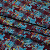 Wool Blend Tweedy Boucle Woven - Turquoise, Wine Red and Rainbow Blocky Houndstooth