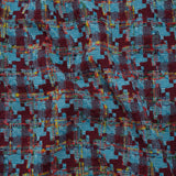 Wool Blend Tweedy Boucle Woven - Turquoise, Wine Red and Rainbow Blocky Houndstooth