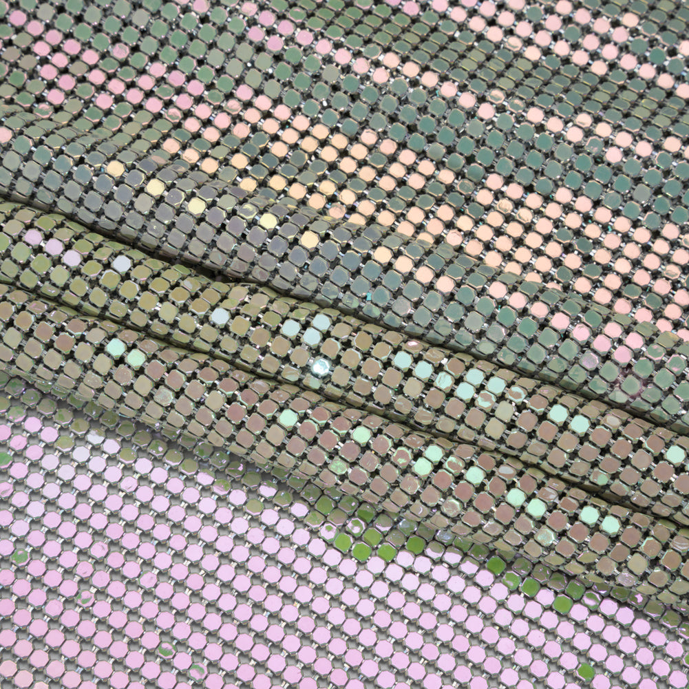 Aluminum Chainmail Fabric Panel, 3mm - Pastel Rainbow Oil Slick - Joan Collection