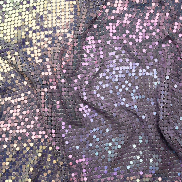 Aluminum Chainmail Fabric Panel, 3mm - Light Purple and Lime Green Oil Slick - Joan Collection