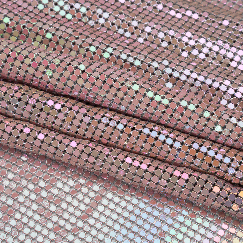 Aluminum Chainmail Fabric Panel, 3mm - Rose Pink and Beige Oil Slick - Joan Collection