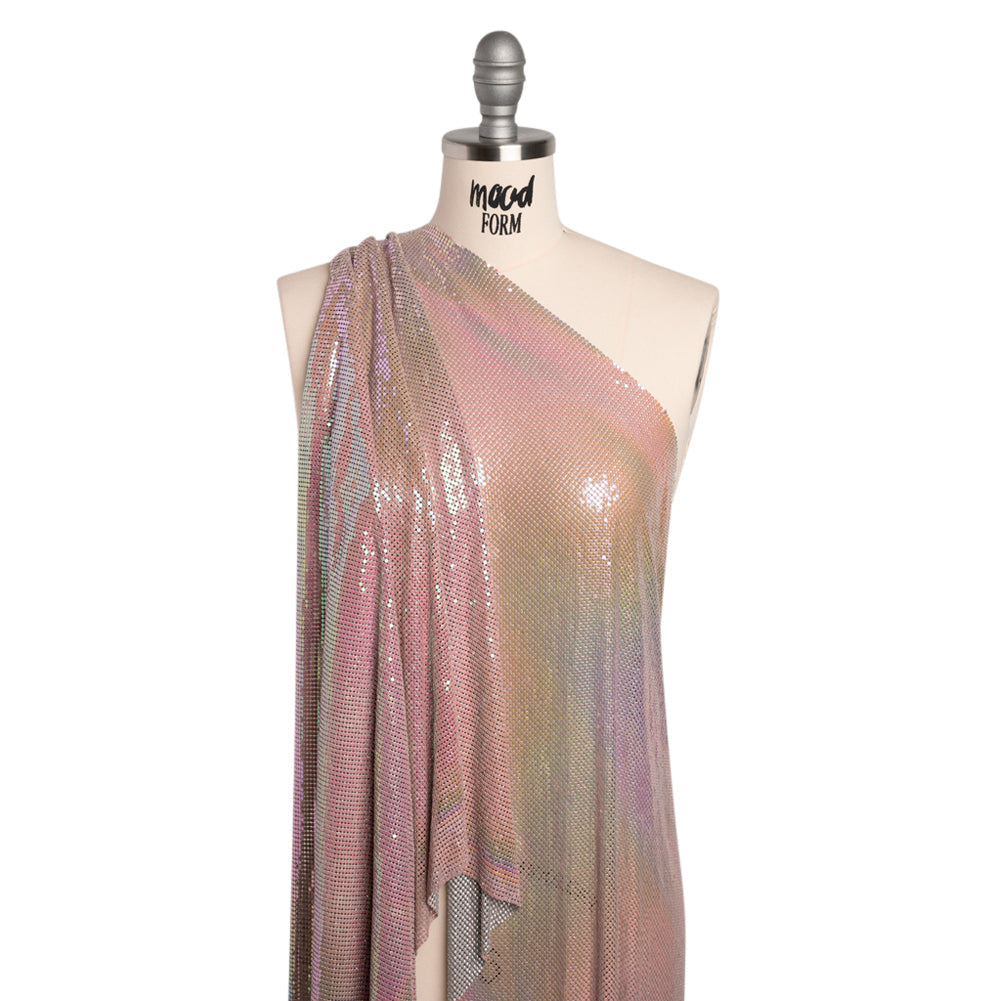 Aluminum Chainmail Fabric Panel, 3mm - Rose Pink and Beige Oil Slick - Joan Collection
