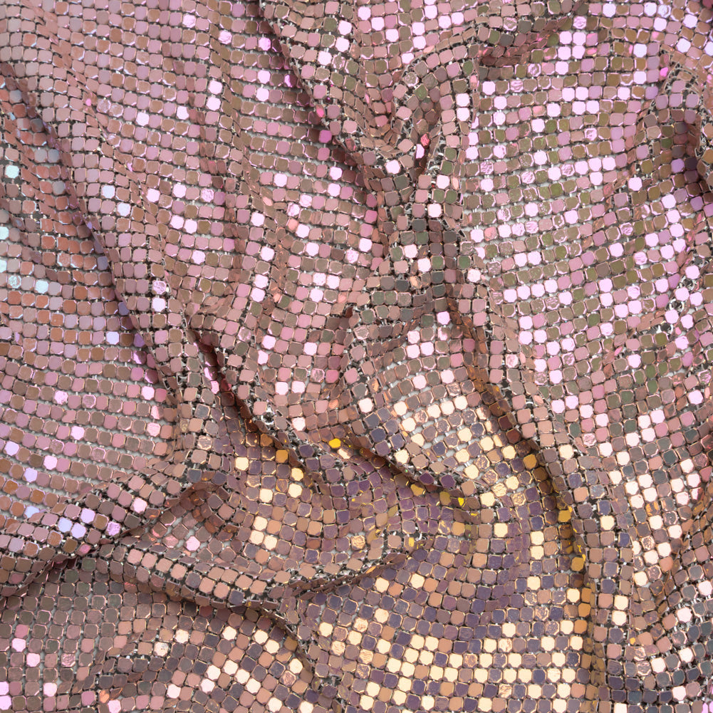 Aluminum Chainmail Fabric Panel, 3mm - Rose Pink and Beige Oil Slick - Joan Collection