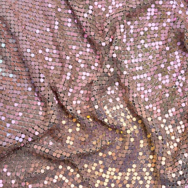 Aluminum Chainmail Fabric Panel, 3mm - Rose Pink and Beige Oil Slick - Joan Collection