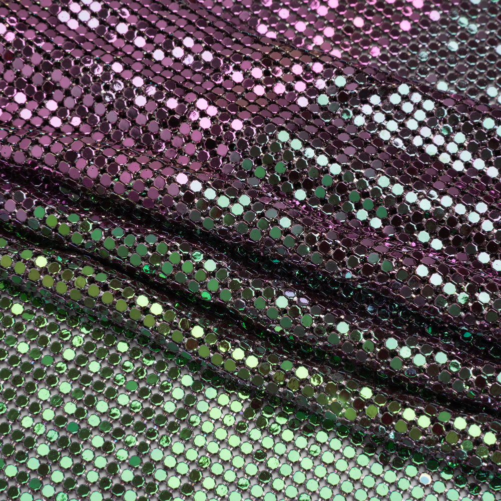Aluminum Chainmail Fabric Panel, 3mm - Bright Pink and Green Oil Slick - Joan Collection