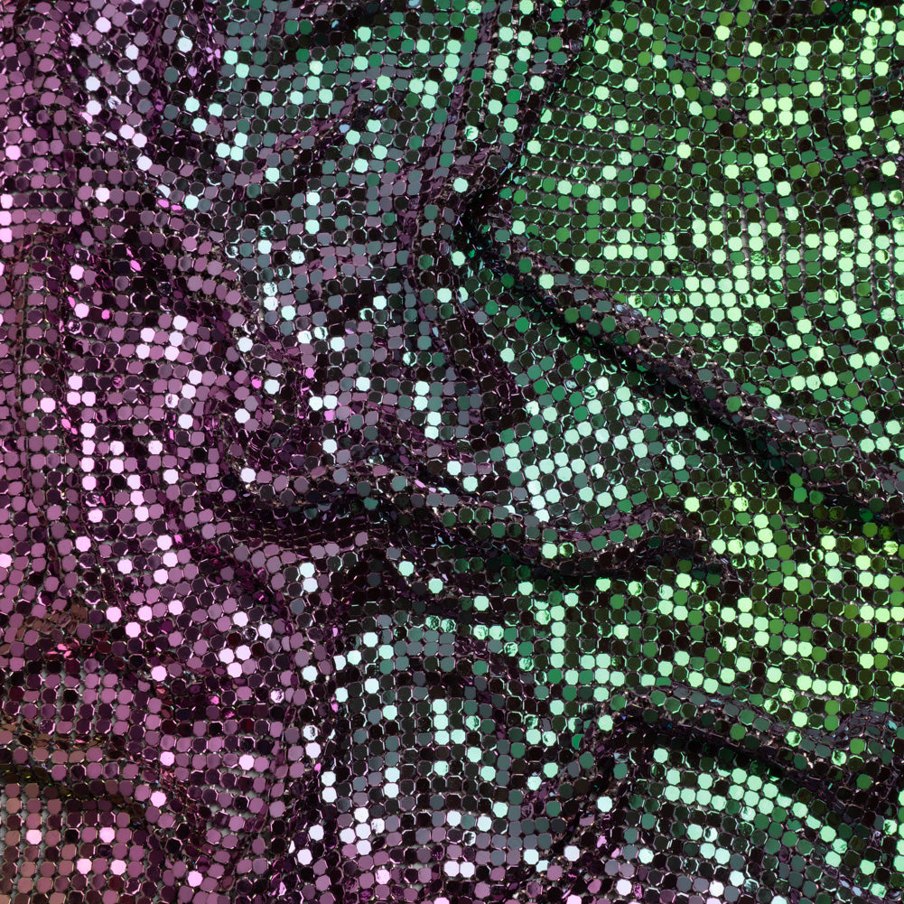 Aluminum Chainmail Fabric Panel, 3mm - Bright Pink and Green Oil Slick - Joan Collection