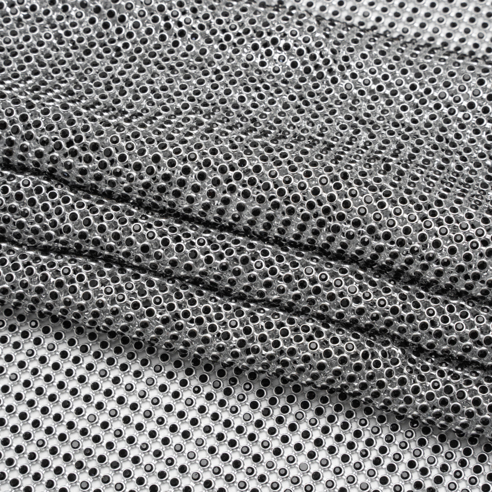 Rhinestone Aluminum Chainmail Fabric Panel, 3mm - Silver and Jet Black - Astraia Collection