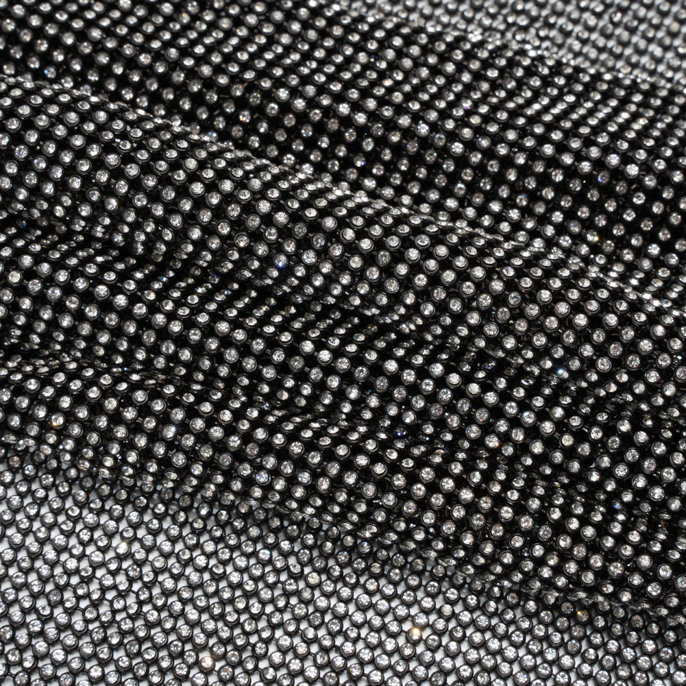 Rhinestone Aluminum Chainmail Fabric Panel, 3mm - Black and Crystal - Astraia Collection