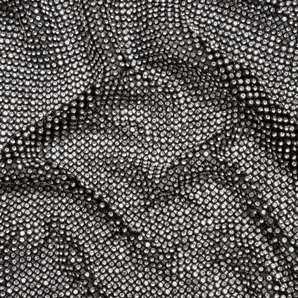 Rhinestone Aluminum Chainmail Fabric Panel, 3mm - Black and Crystal - Astraia Collection