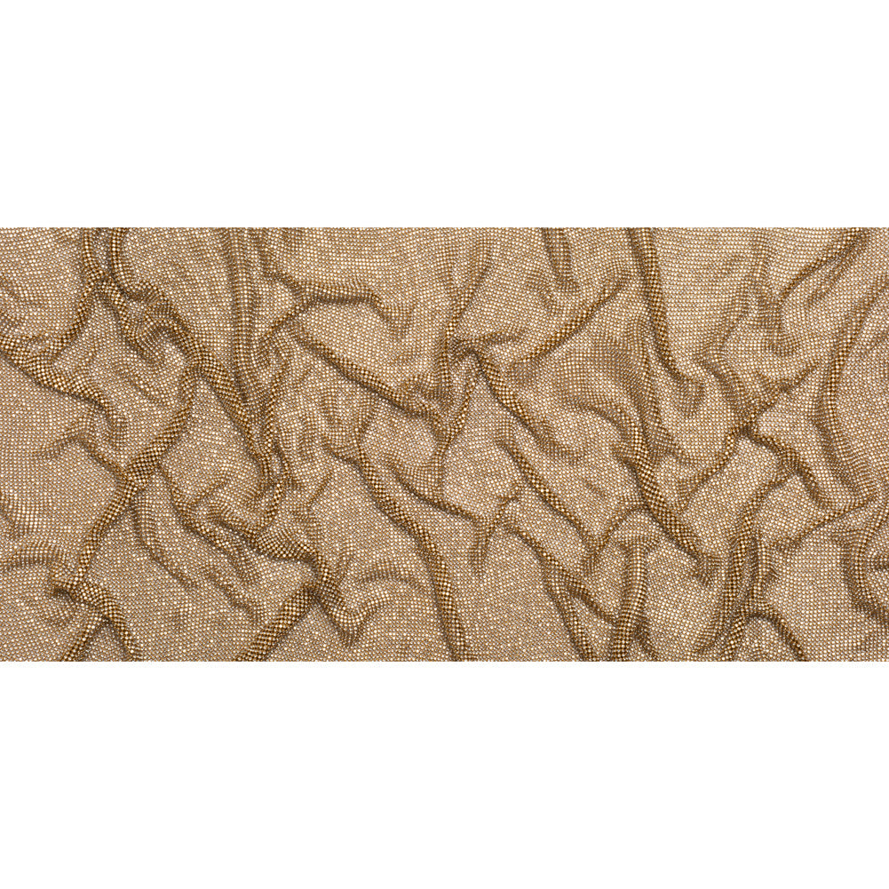Rhinestone Aluminum Chainmail Fabric Panel, 3mm - Gold and Crystal - Astraia Collection
