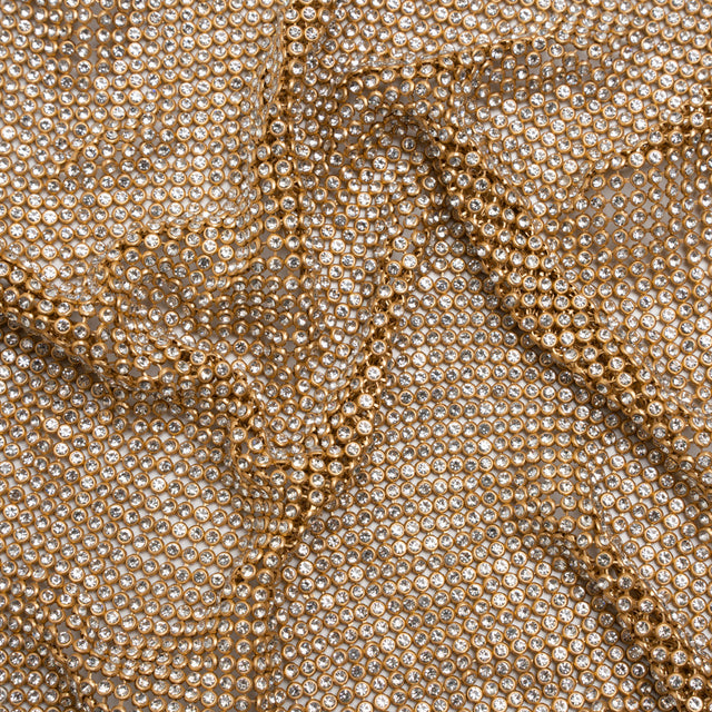 Rhinestone Aluminum Chainmail Fabric Panel, 3mm - Gold and Crystal - Astraia Collection