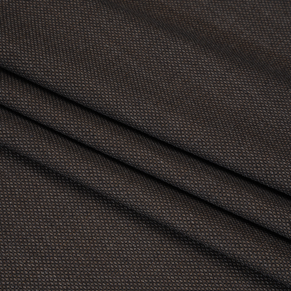 Super 130 Wool Dobby Suiting Made in Italy - Black and Brown Birdseyes - Deadstock