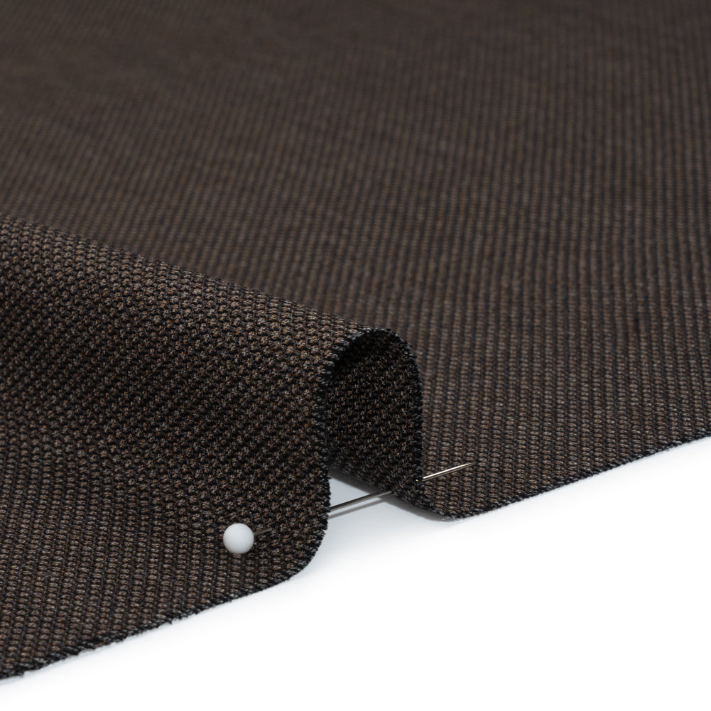 Super 130 Wool Dobby Suiting Made in Italy - Black and Brown Birdseyes - Deadstock