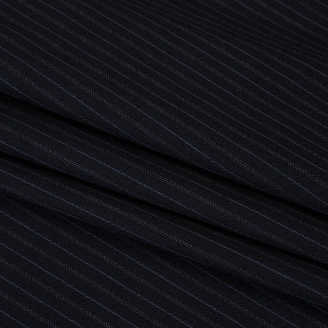 Super 130 Wool Twill Suiting Made in Italy - Navy and Baby Blue Stripes - Deadstock