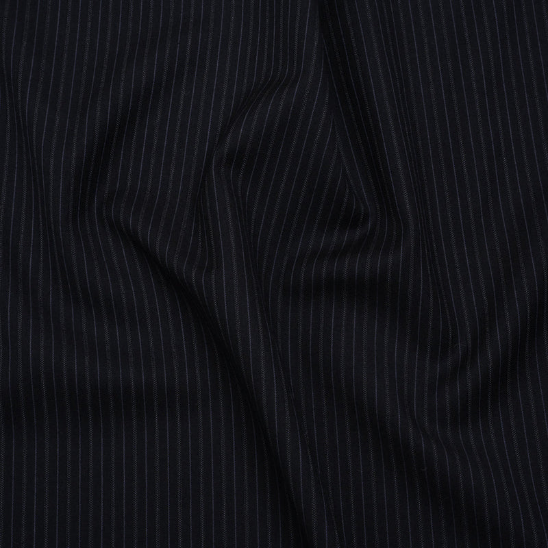 Super 130 Wool Twill Suiting Made in Italy - Navy and Baby Blue Stripes - Deadstock