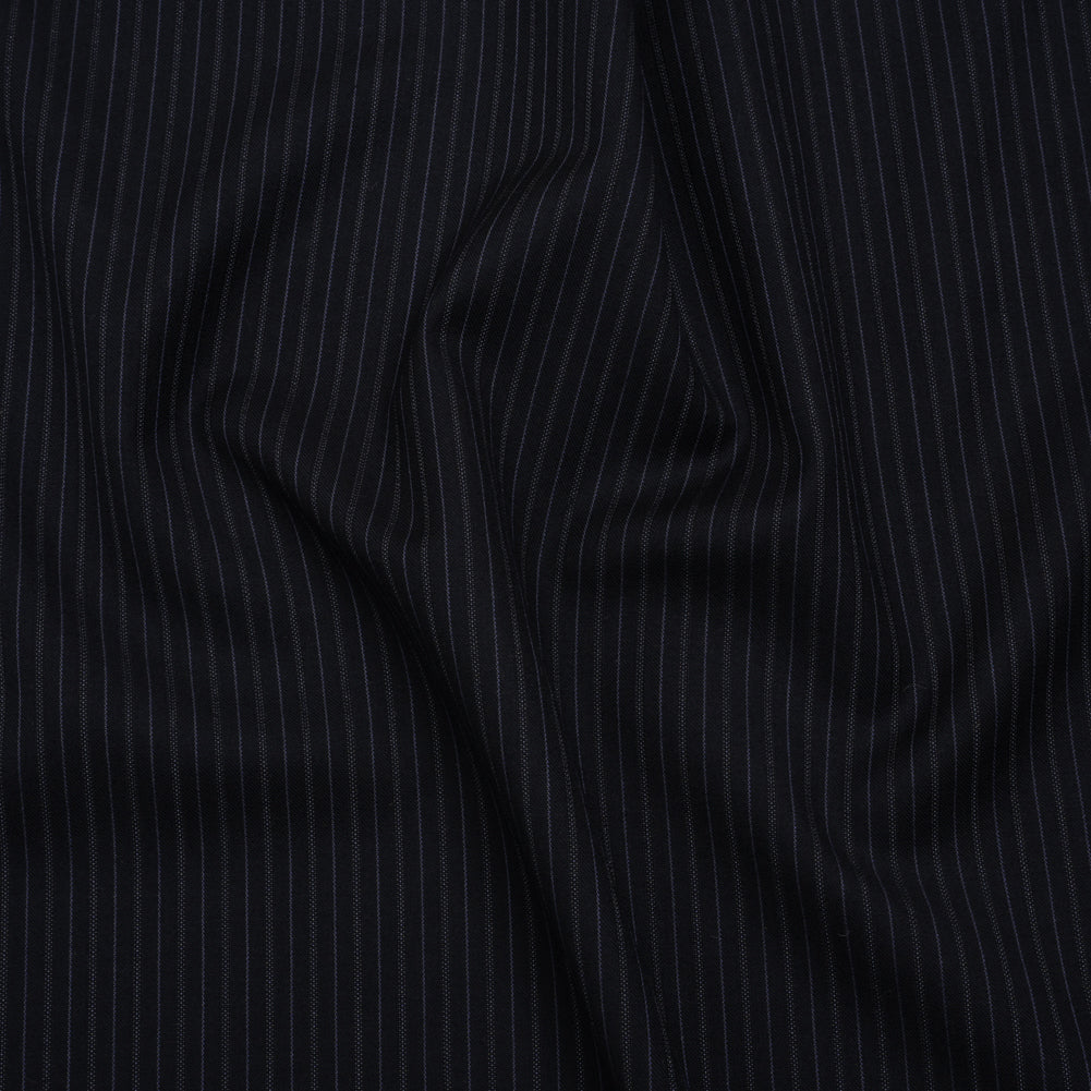 Super 130 Wool Twill Suiting Made in Italy - Navy and Baby Blue Stripes - Deadstock