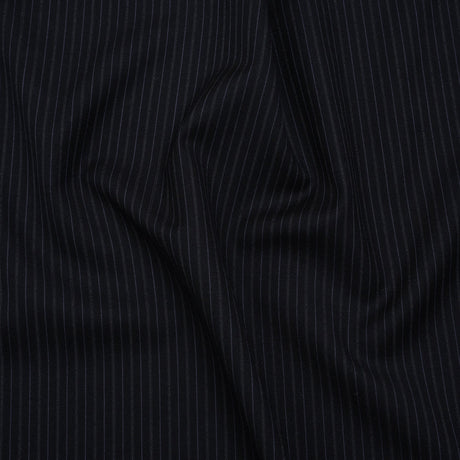 Super 130 Wool Twill Suiting Made in Italy - Navy and Baby Blue Stripes - Deadstock