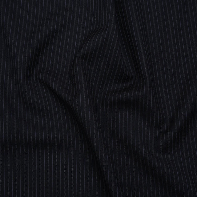 Super 130 Wool Twill Suiting Made in Italy - Navy and Baby Blue Stripes - Deadstock