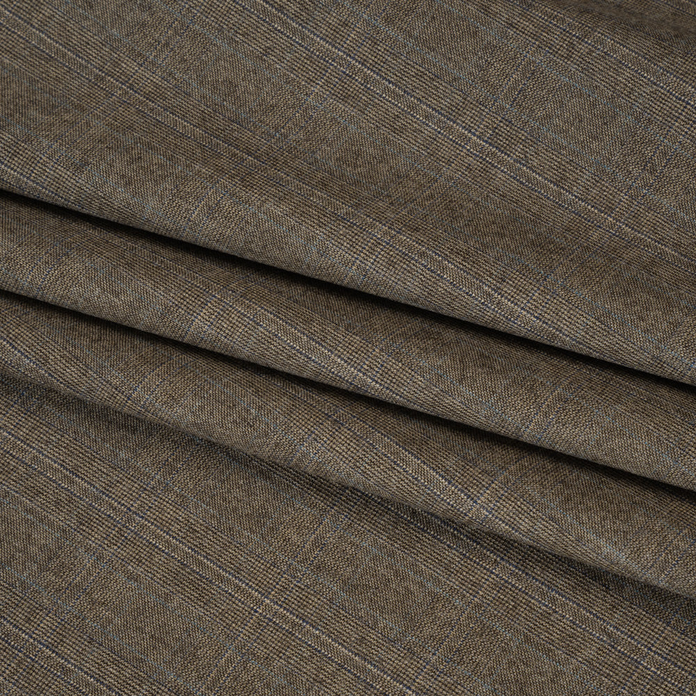Super 130 Wool Twill Suiting Made in Italy - Beige and Brown Plaid - Deadstock