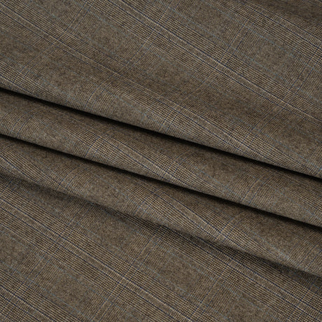 Super 130 Wool Twill Suiting Made in Italy - Beige and Brown Plaid - Deadstock