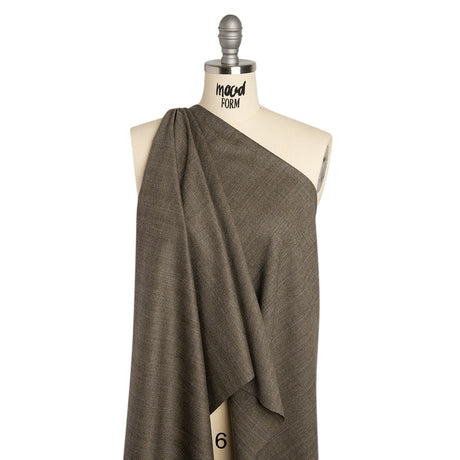 Super 130 Wool Twill Suiting Made in Italy - Beige and Brown Plaid - Deadstock