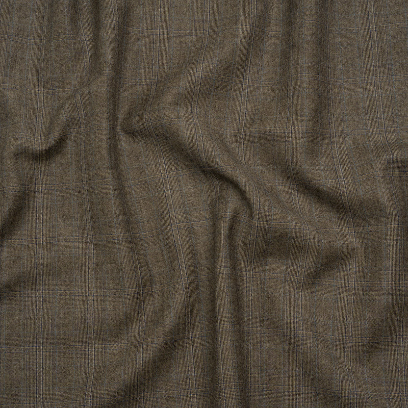 Super 130 Wool Twill Suiting Made in Italy - Beige and Brown Plaid - Deadstock