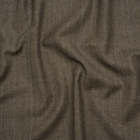 Super 130 Wool Twill Suiting Made in Italy - Beige and Brown Plaid - Deadstock