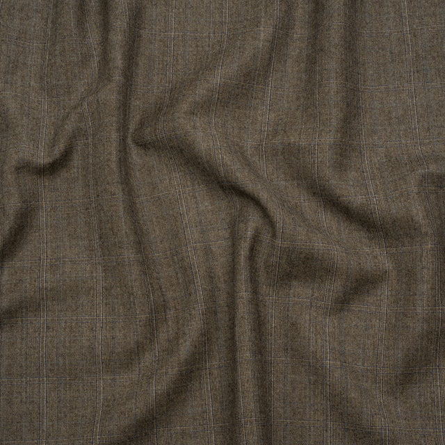 Super 130 Wool Twill Suiting Made in Italy - Beige and Brown Plaid - Deadstock