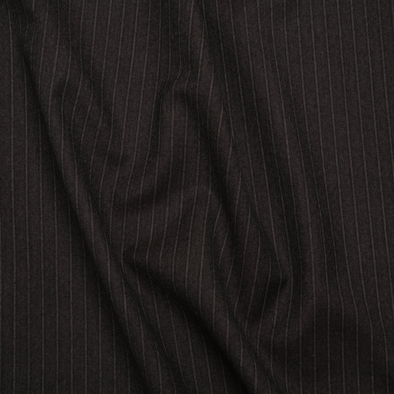 Super 130 Wool Twill Suiting Made in Italy - Brown and Gray Stripes - Deadstock