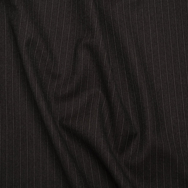 Super 130 Wool Twill Suiting Made in Italy - Brown and Gray Stripes - Deadstock